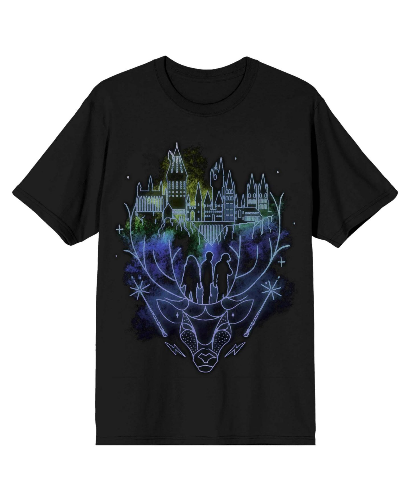 Мужская футболка Harry Potter Hogwarts Patronus Line Art Black T-shirt-Medium, цвет: Чёрный — фото 1