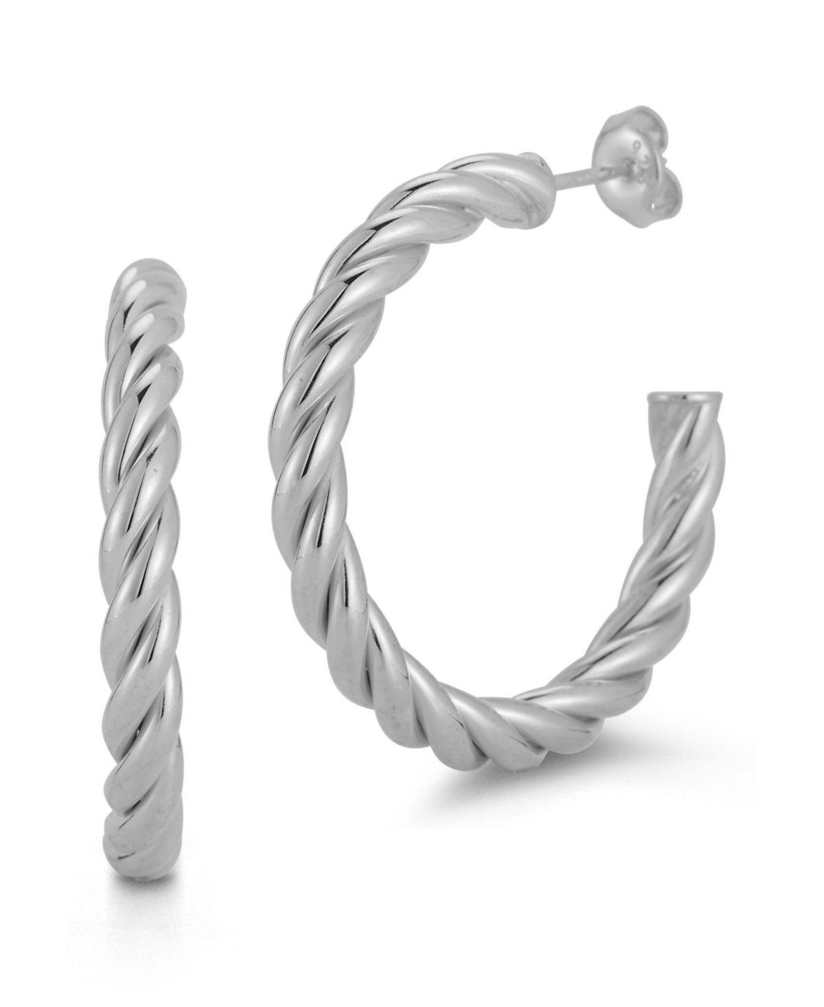 14K Gold Plated Sterling Silver Large Twist Hoop Earrings - Silver