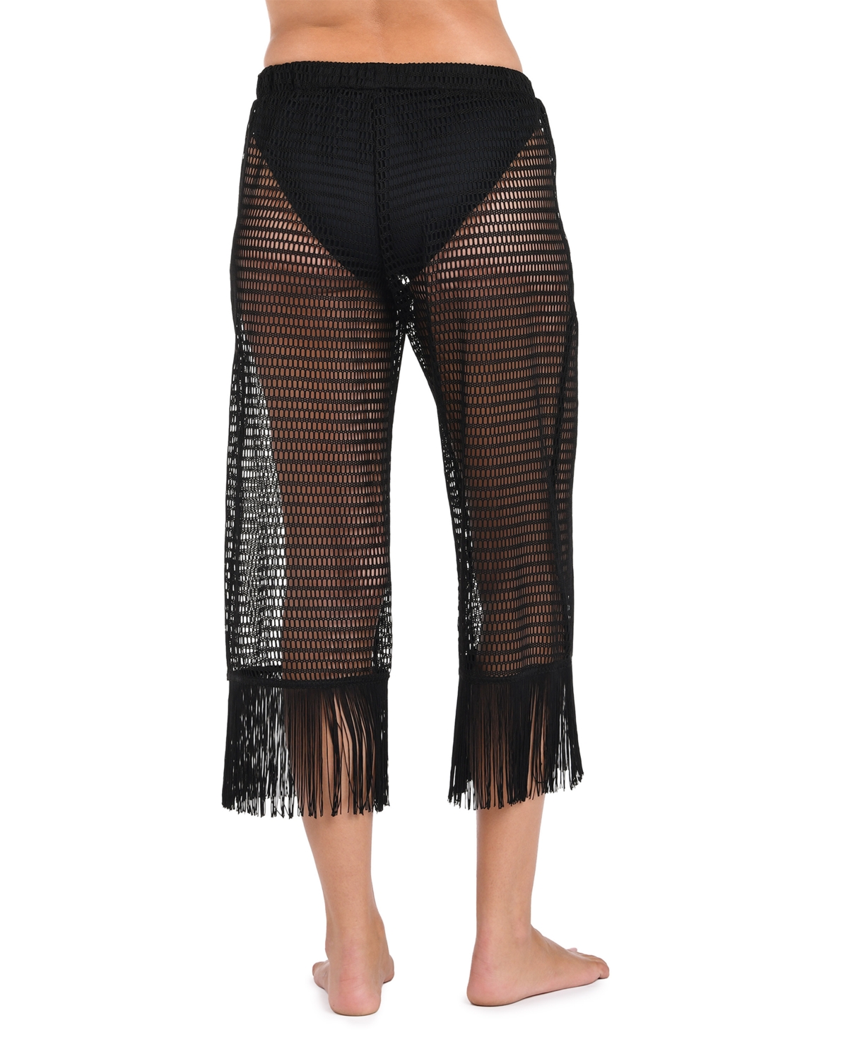 La Blanca Women's Mesh Fringed Cropped Cover-up Pants