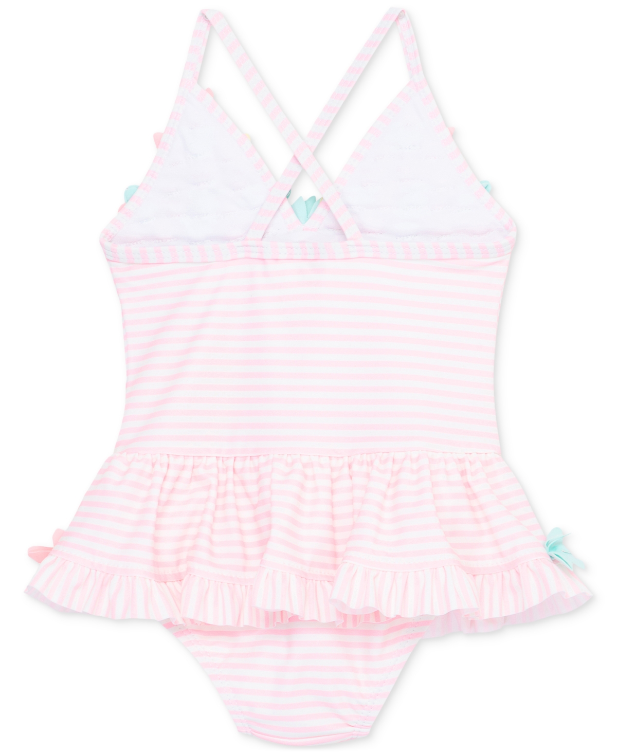 Little Me Baby Girls Floral-trim Striped One-piece Swimsuit In Bright Pink