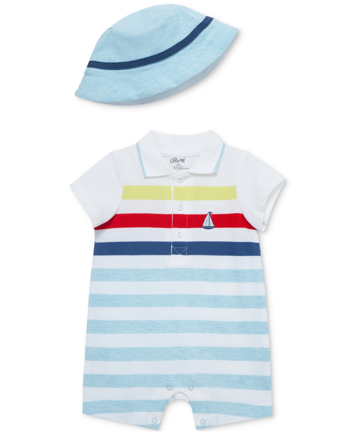 Shop Little Me Baby Boys 2-pc. Cotton Striped Romper & Hat Set In Blue,white