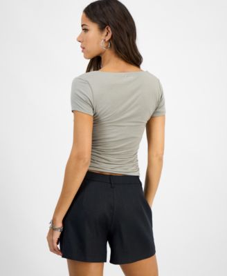 売れ筋商品|||ゲス カットソー トップス レディース Women's Charlotte Knot-Bust Ruched Top SKY HIGH GUESS Women's Charlotte Knot-Bust Ruched Top - Macy's