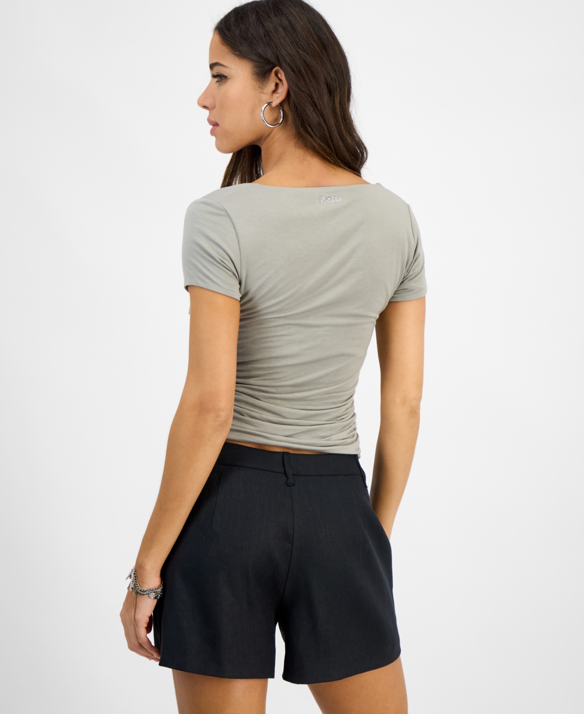 Guess Women's Charlotte Knot-bust Ruched Top In Sage Leaf