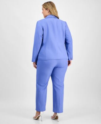 Plus Size Pinstriped Notch-Collar One-Button Jacket & Straight-Leg Mid-Rise Pants Set