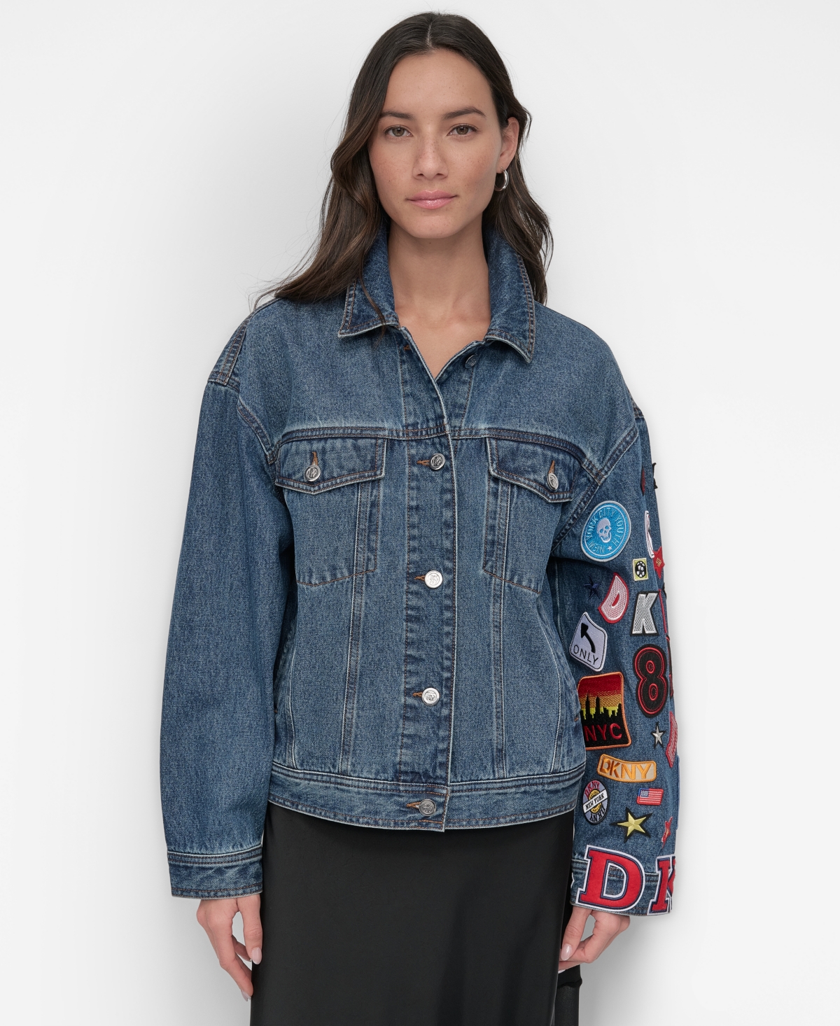 Shop Dkny Women's Patchwork Denim Jacket In Ludlow Wash