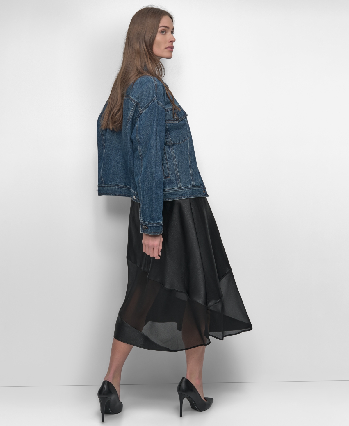 Shop Dkny Women's Patchwork Denim Jacket In Ludlow Wash