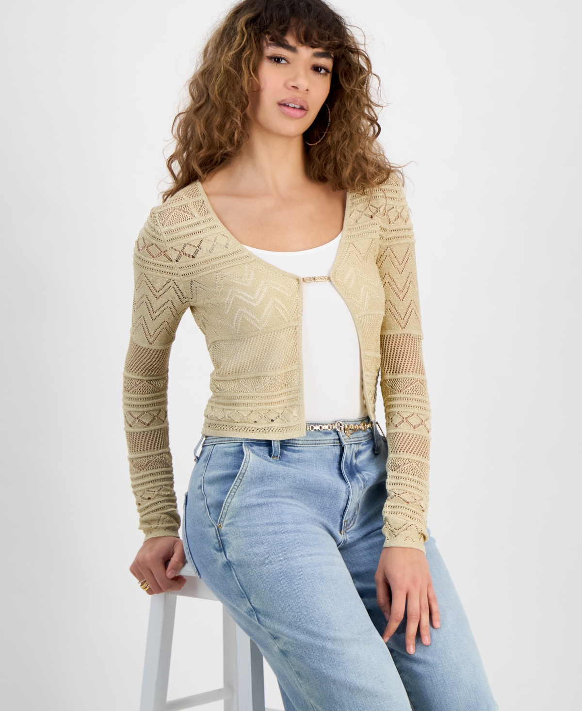 Guess Women's Nellie Metallic Cardigan In Gold Lurex