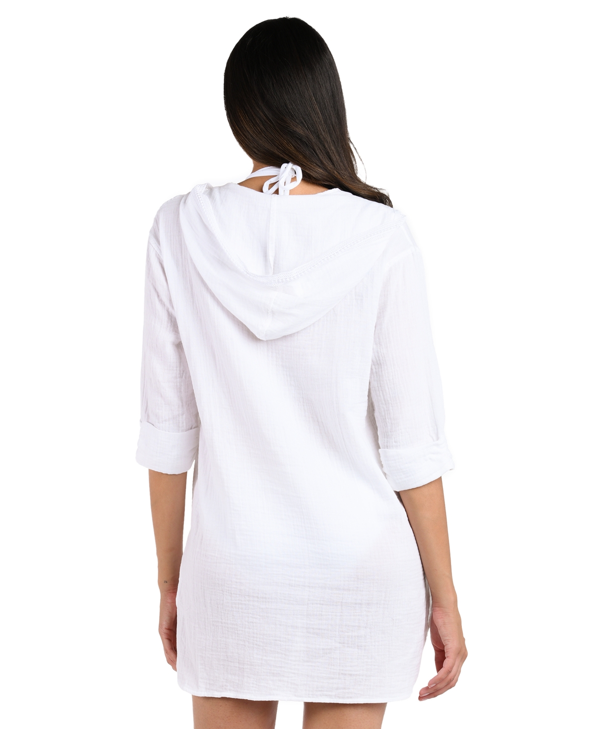 LA BLANCA WOMEN'S SEASIDE HOODIE WITH KANGAROO POCKET & CROCHET EDGING DETAIL COVER-UP 