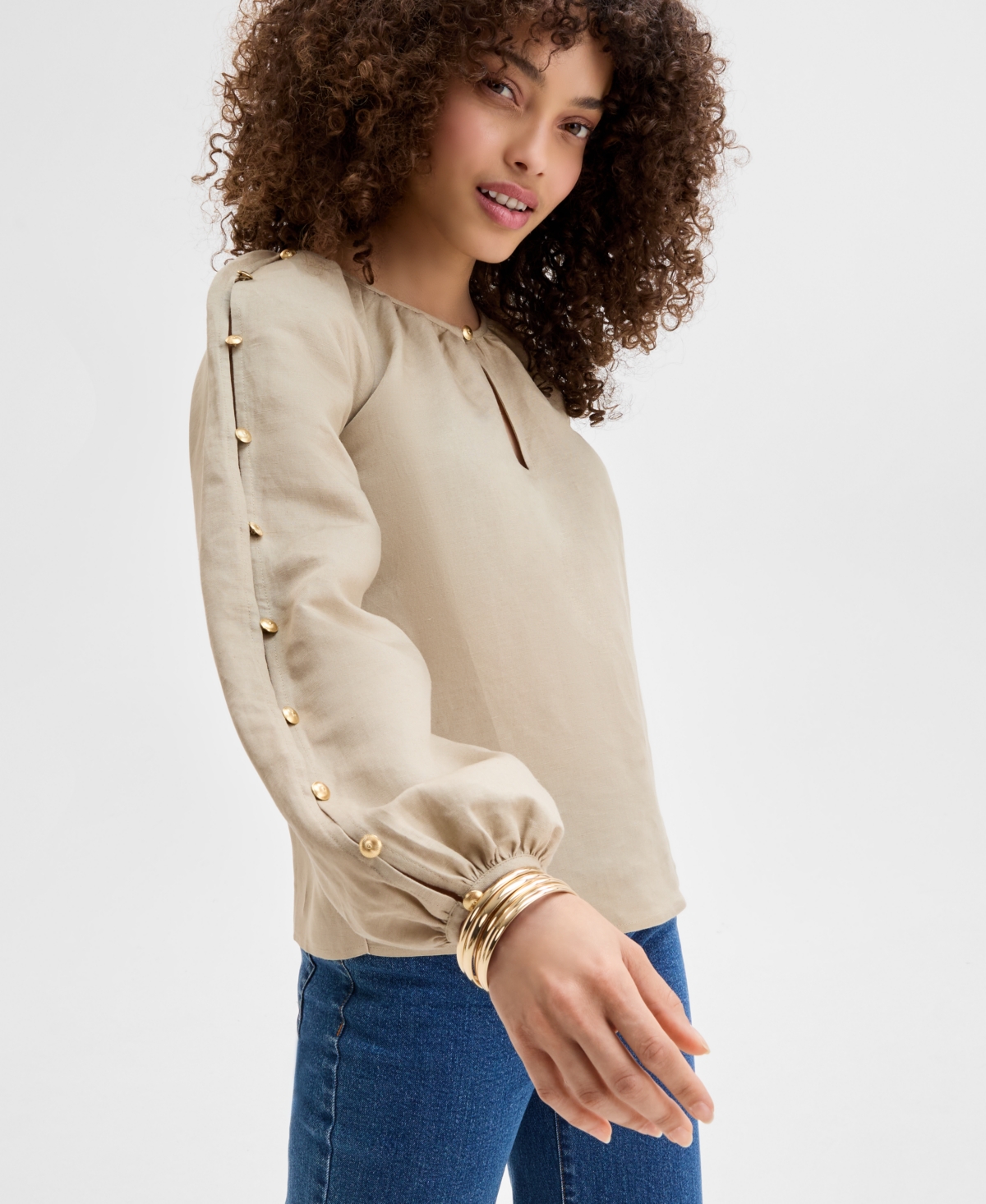 Inc International Concepts Petite Button-sleeve Blouse, Exclusively At Macy's In Skin Deep
