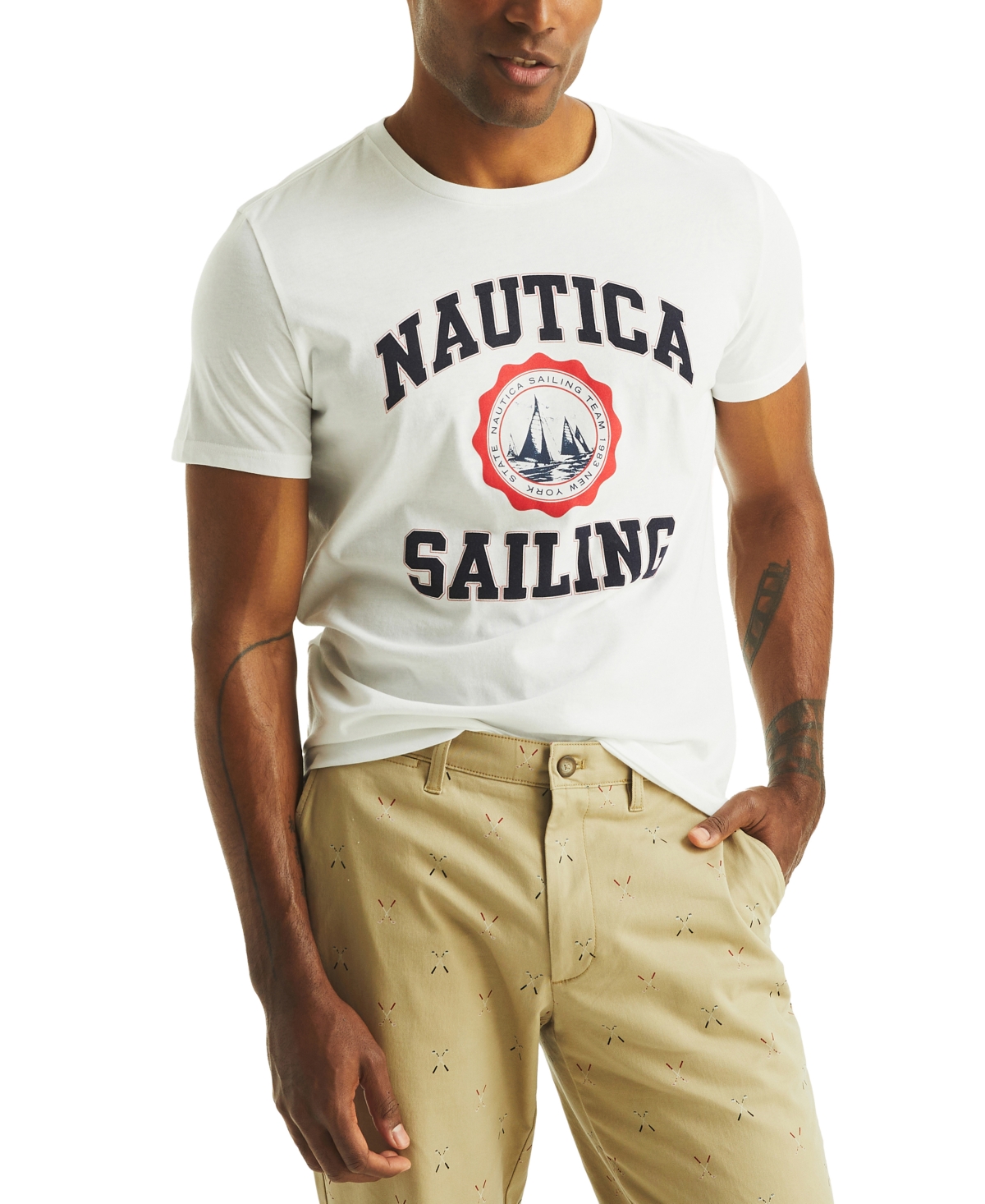 Men's Classic-Fit Sailing Logo Graphic T-Shirt - Bright White
