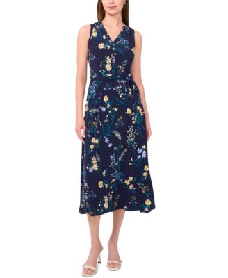 Sam & Jess - Women's Printed V-Neck Tie-Waist Midi Dress