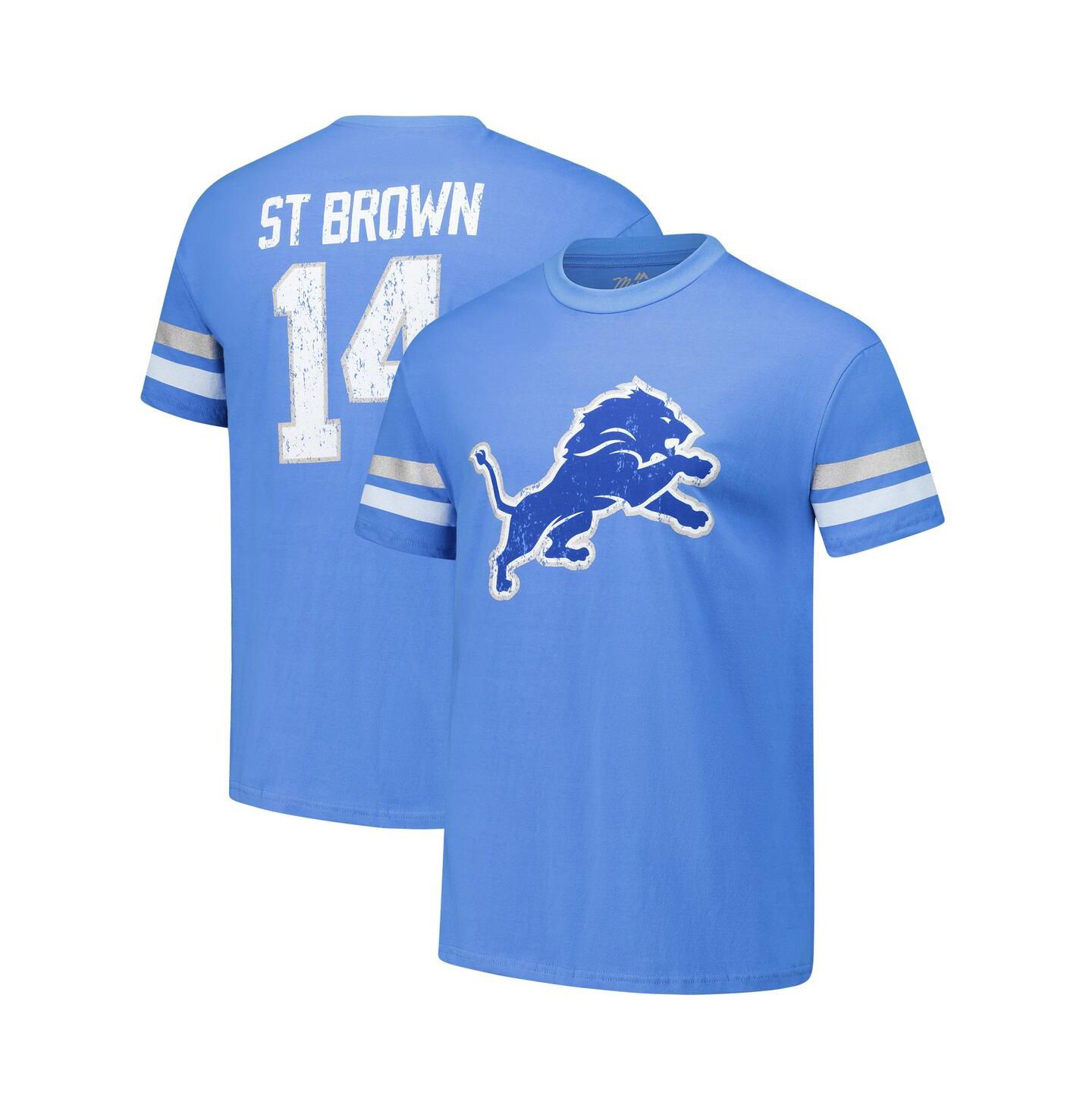 Мужская футболка Majestic Amon-Ra St. Brown Blue Detroit Lions Oversized Player Name & Number — фото 1