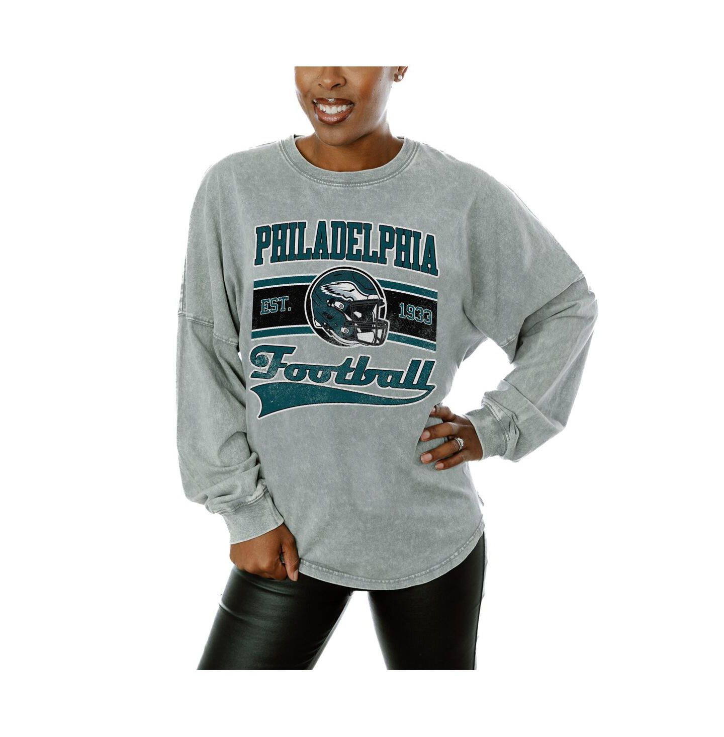 Женская футболка Gameday Couture Gray Philadelphia Eagles Snow Wash Oversized Long Sleeve — фото 1