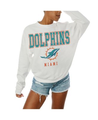 Gameday Couture - Women's  White Miami Dolphins Sunday Drives Oversized Crewneck Pullover Sweatshirt