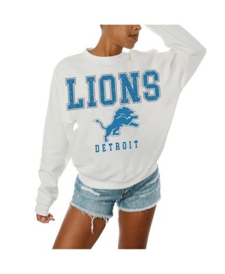 Gameday Couture - Women's  White Detroit Lions Sunday Drives Oversized Crewneck Pullover Sweatshirt