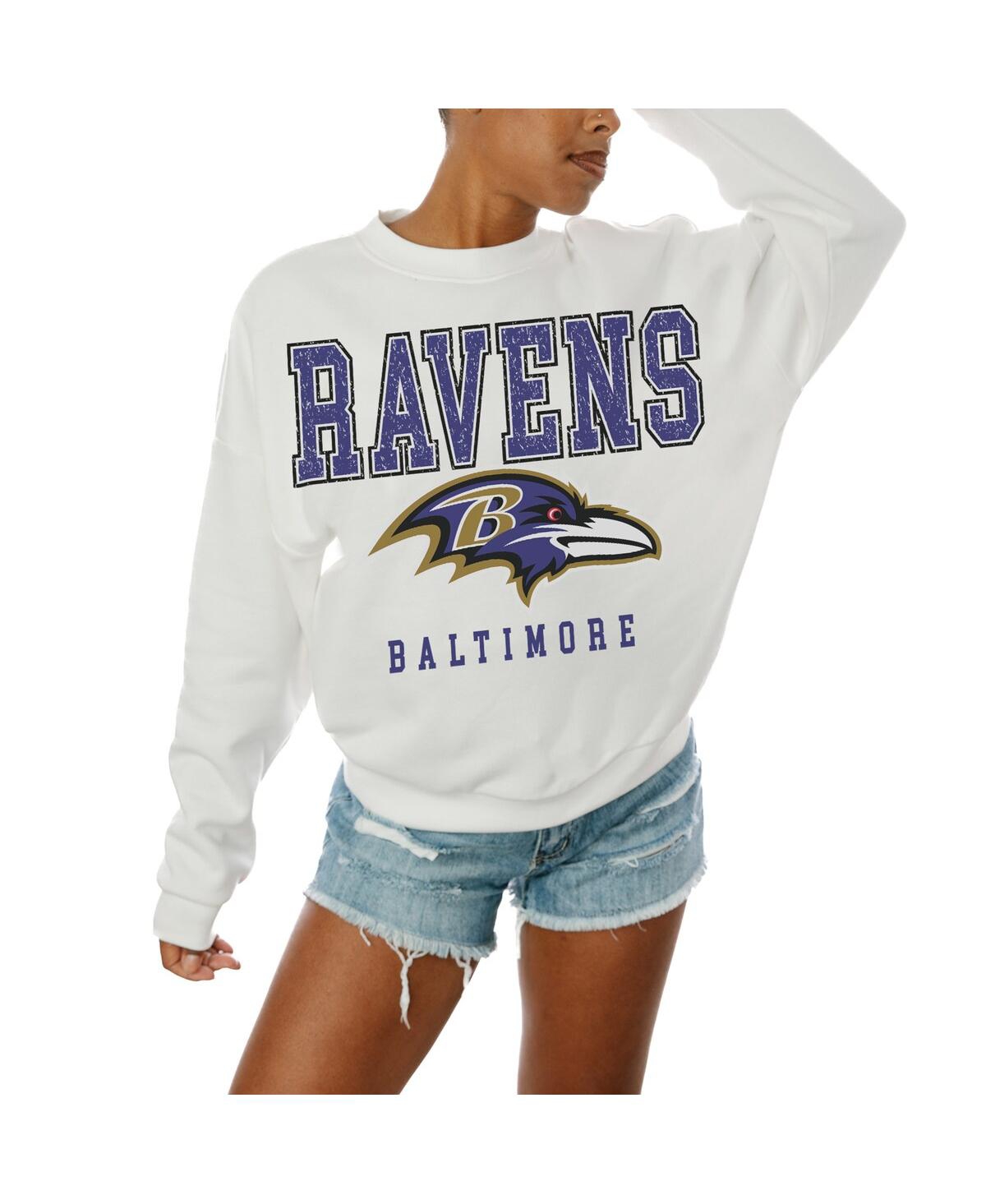 GAMEDAY COUTURE WOMEN'S WHITE BALTIMORE RAVENS SUNDAY DRIVES OVERSIZED CREWNECK PULLOVER SWEATSHIRT 