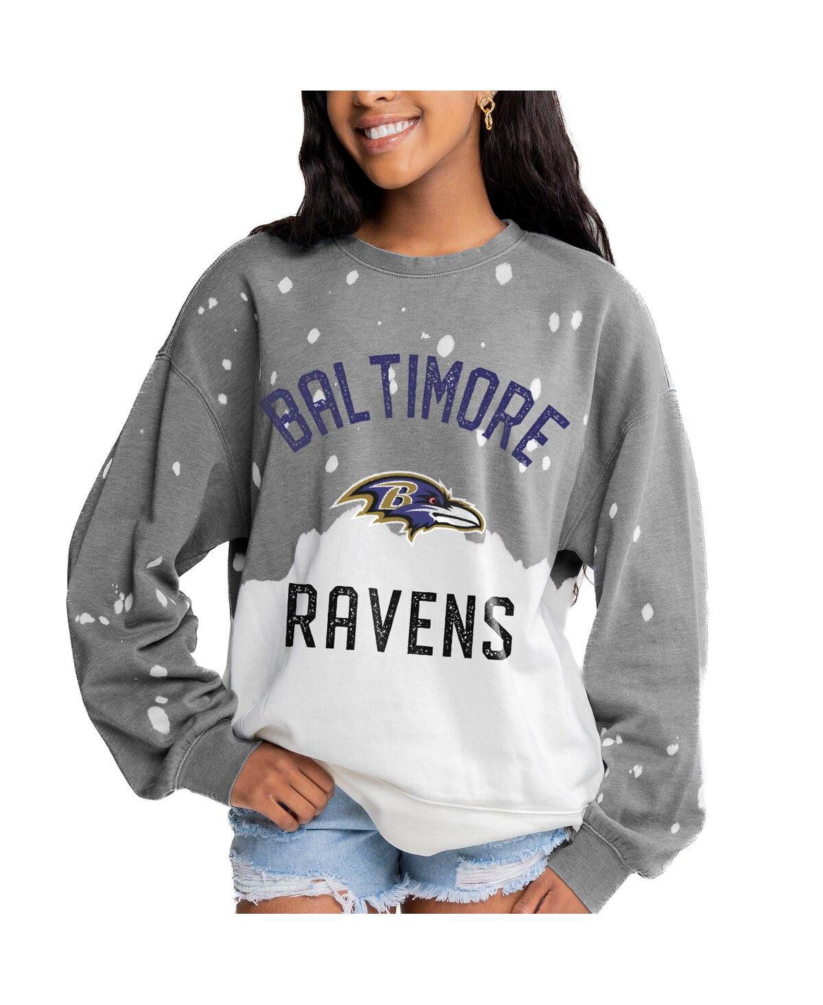 GAMEDAY COUTURE WOMEN'S GRAY BALTIMORE RAVENS COIN TOSS FADED FRENCH TERRY PULLOVER SWEATSHIRT 