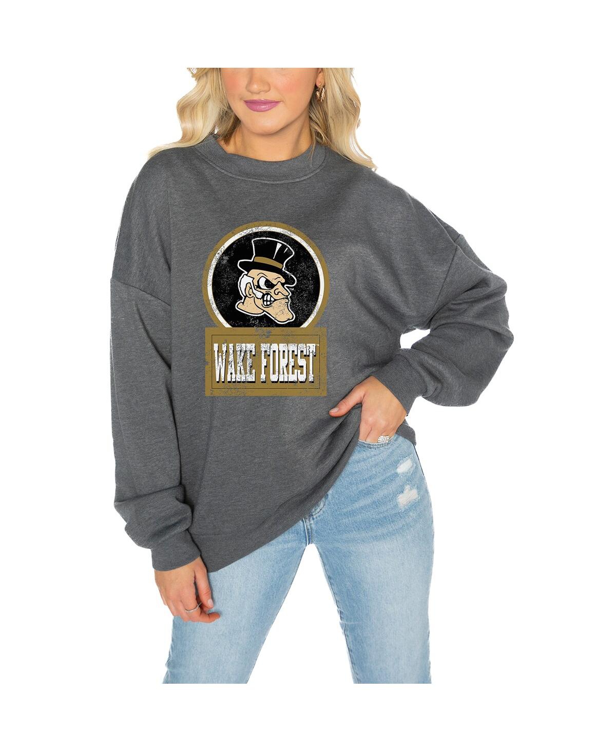 GAMEDAY COUTURE WOMEN'S CHARCOAL WAKE FOREST DEMON DEACONS DROP SHOULDER FLEECE DROP PULLOVER SWEATSHIRT 