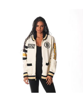 Men's and Women's Cream Boston Bruins Jacquard Full-Zip Sweater