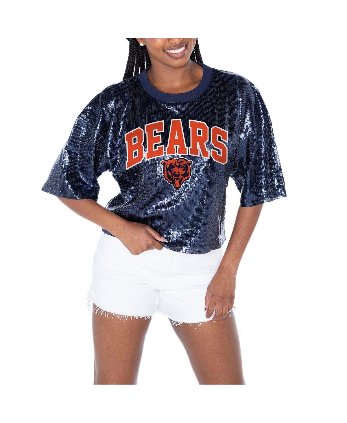 Women's Navy Chicago Bears Rise Up Sequin Cropped T-Shirt - Navy