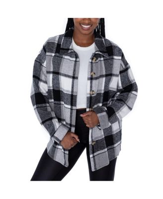 Women's Gray Philadelphia Eagles Fieldside Fun Plaid Button-Up Overshirt
