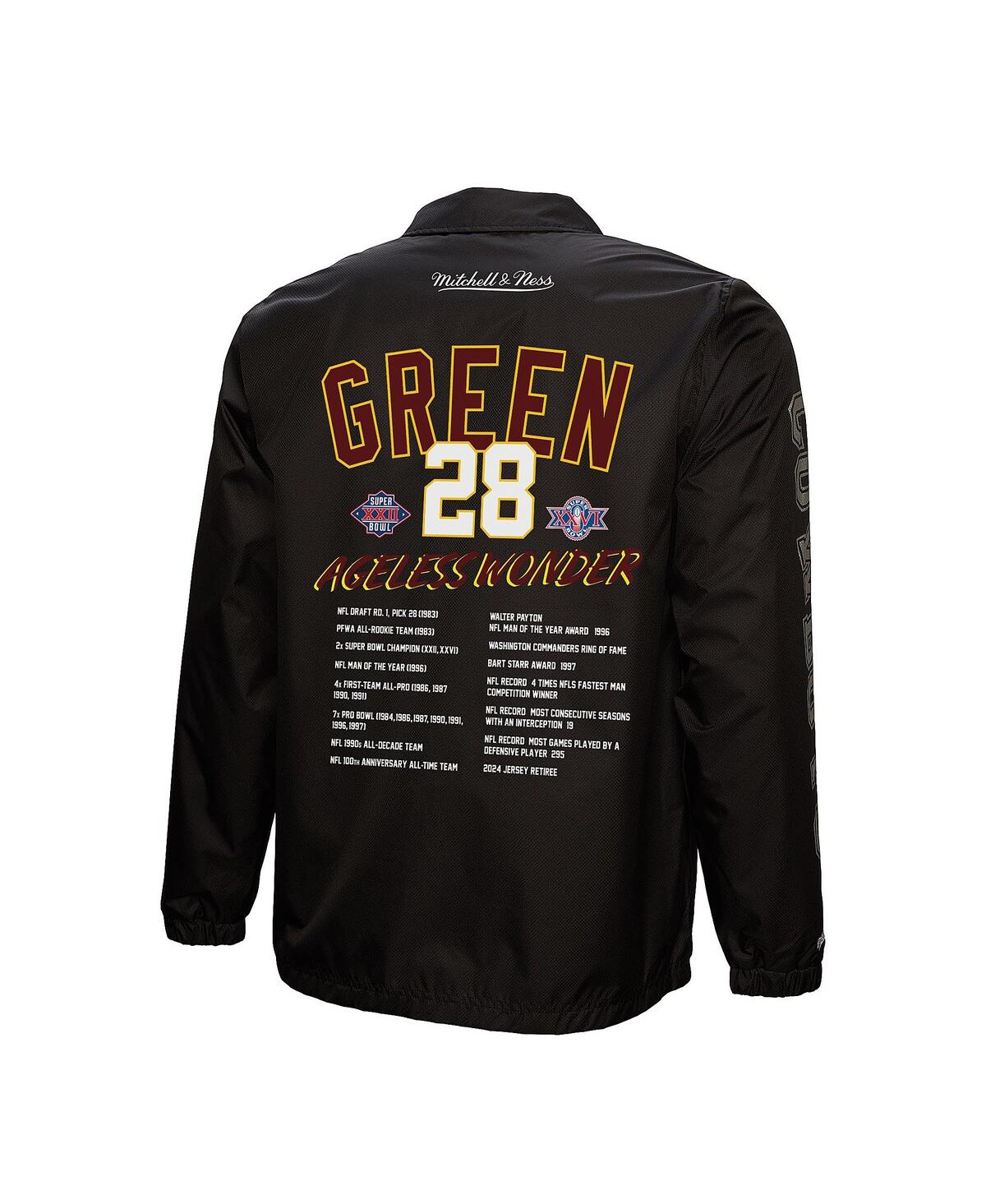 Mitchell & Ness Men's Darrell Green Black Washington Commanders Coaches Button-up Jacket In Black