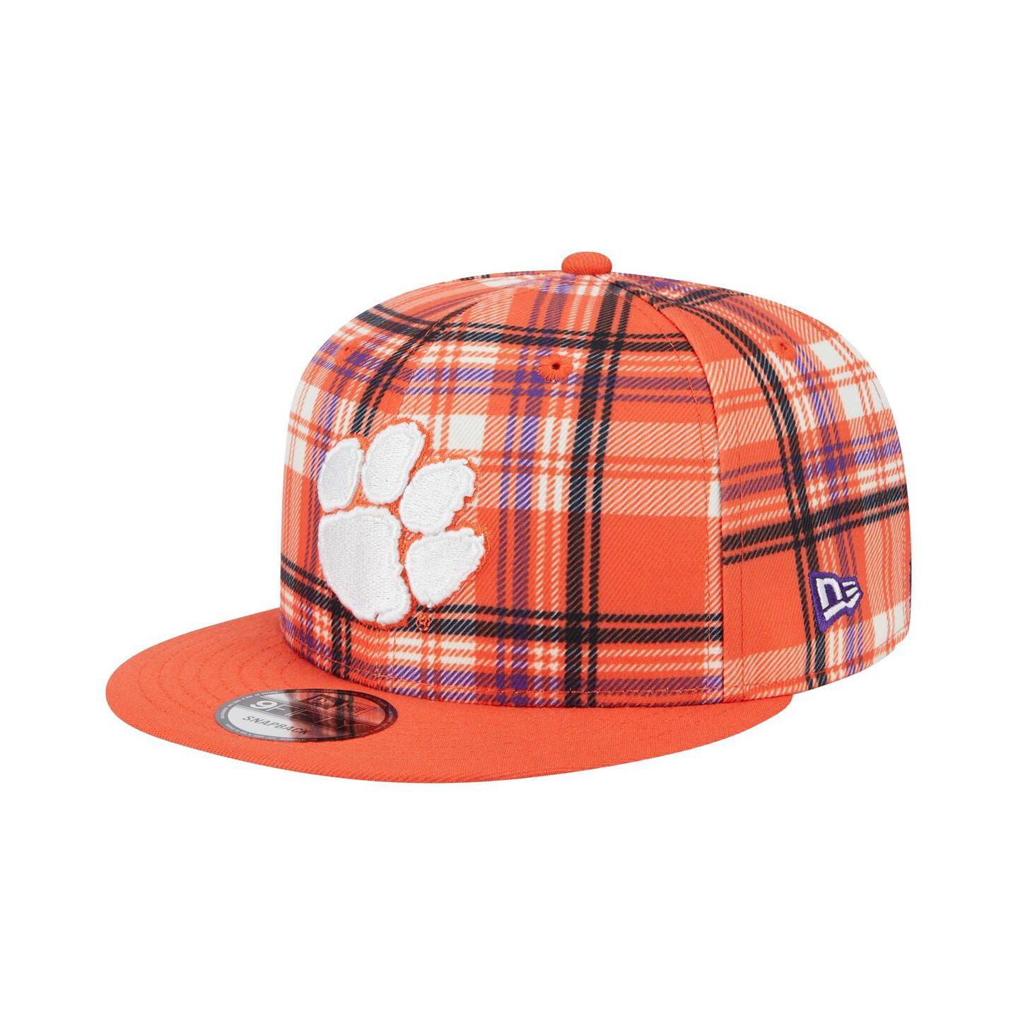 Мужская кепка New Era Orange Clemson Tigers Plaid 9FIFTY Snapback Hat — фото 1