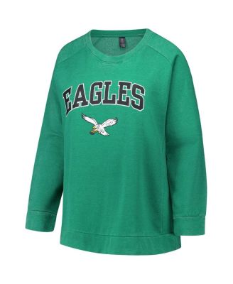 Women's Kelly Green Philadelphia Eagles Acid Wash Raglan Pullover Sweatshirt