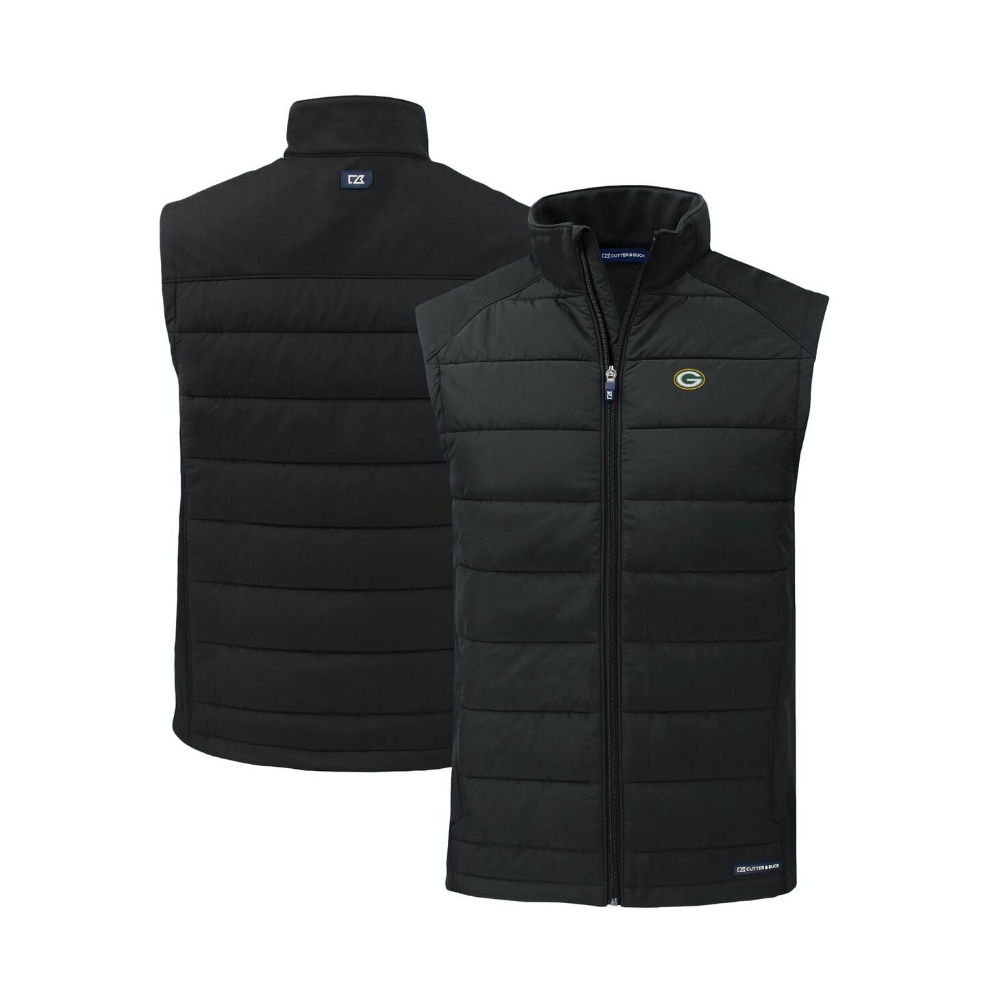 Мужской жилет Cutter & Buck Black Green Bay Packers Primary Mark Evoke PrimaLoft Hybrid Eco Softshell Full-Zip Vest — фото 1