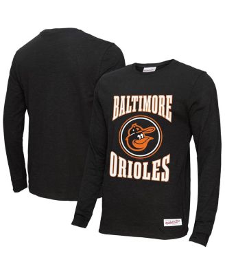 Mitchell & Ness - Men's Black Baltimore Orioles Arched Logo Slub Long Sleeve T-Shirt
