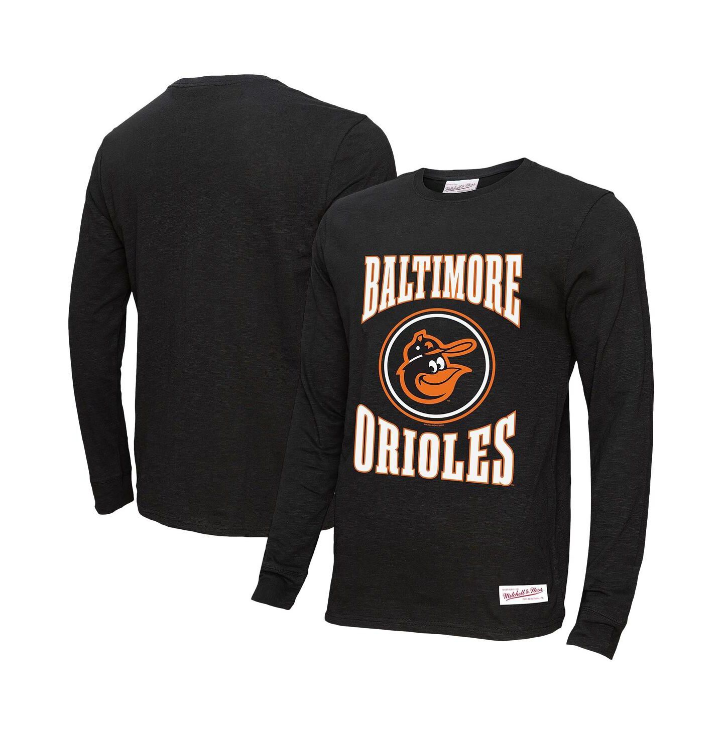 Мужская футболка Mitchell & Ness Black Baltimore Orioles Arched Logo Slub Long Sleeve — фото 1