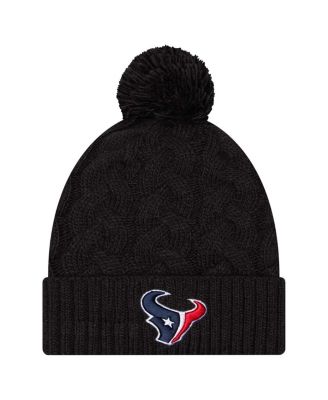 New Era - Women's   Black Houston Texans Cable Cuffed Knit Hat with Pom