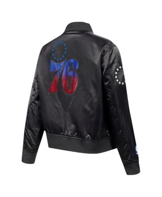 Women's Black Philadelphia 76ers Jeweled Satin Full-Snap Jacket