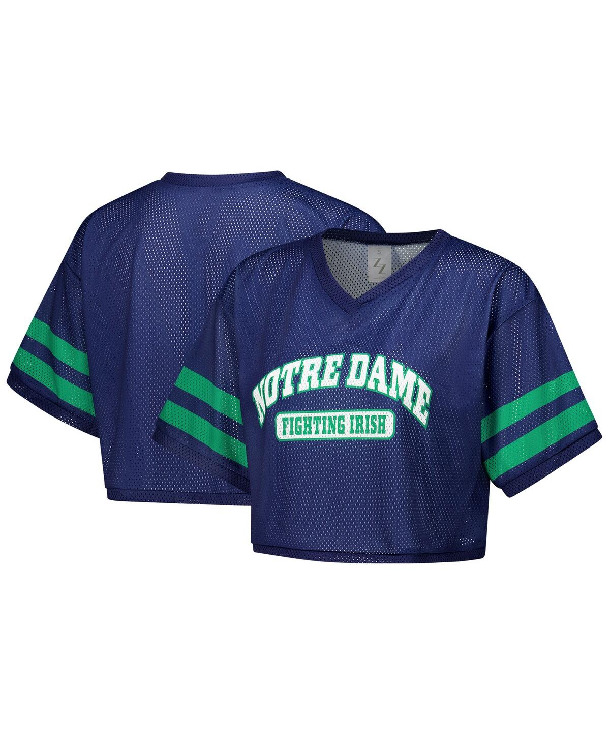 Zoozatz Women's Navy Notre Dame Fighting Irish Mesh Cropped V-neck T-shirt In Navy