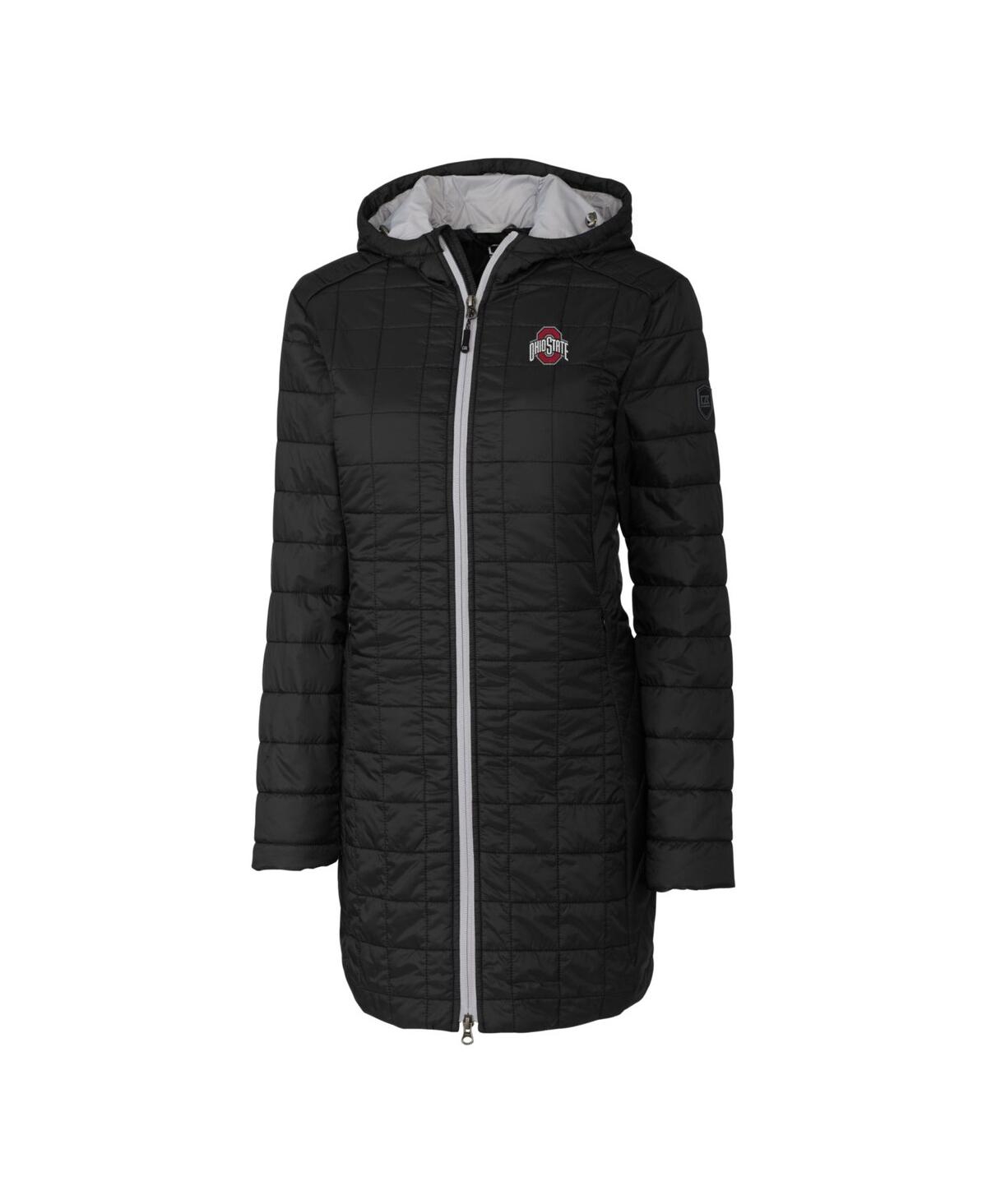 CUTTER & BUCK WOMEN'S BLACK OHIO STATE BUCKEYES RAINIER PRIMALOFT HOODED LONG COAT 