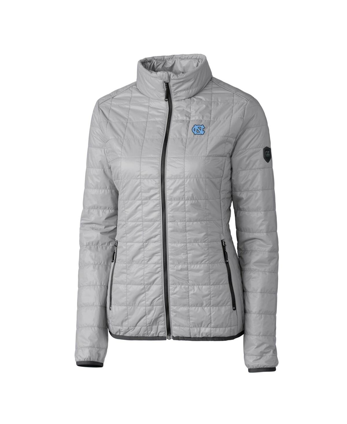 CUTTER & BUCK WOMEN'S GRAY NORTH CAROLINA TAR HEELS RAINIER INSULATED PUFFER FULL-ZIP JACKET 