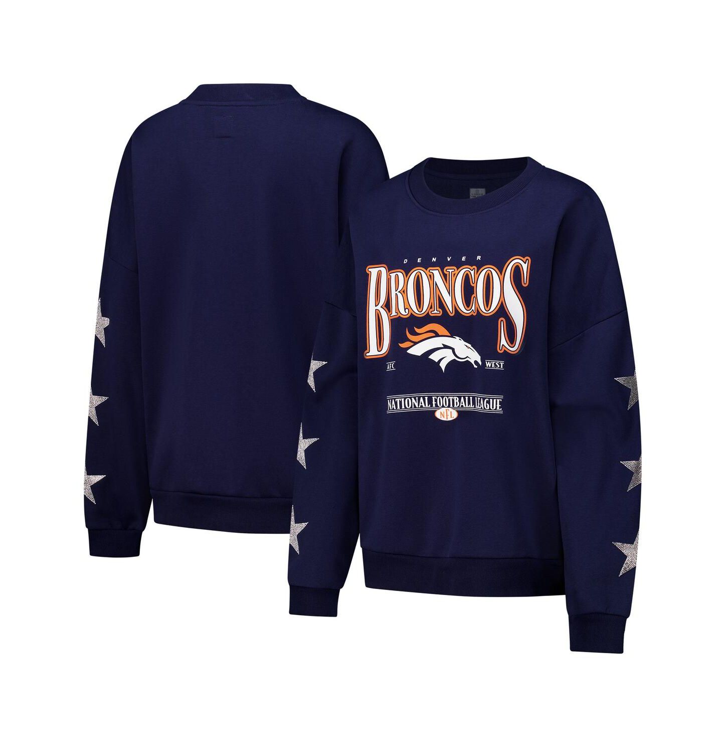 Женский свитер Gameday Couture Navy Denver Broncos Rhinestone Star Sleeve Settle the Score Tri-Blend Pullover — фото 1