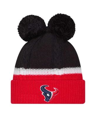 New Era - Women's   Navy Houston Texans Double Bubble Cuffed Knit Hat with Poms