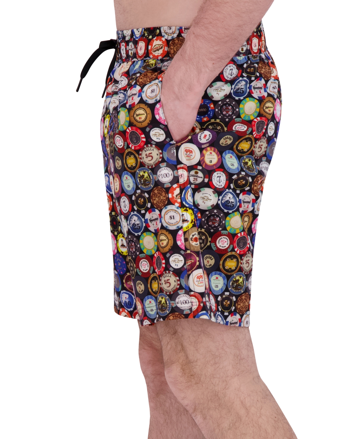 Robert Graham Men's Drew Floral Print Drawstring 7" Swim Trunks In Poker Chips