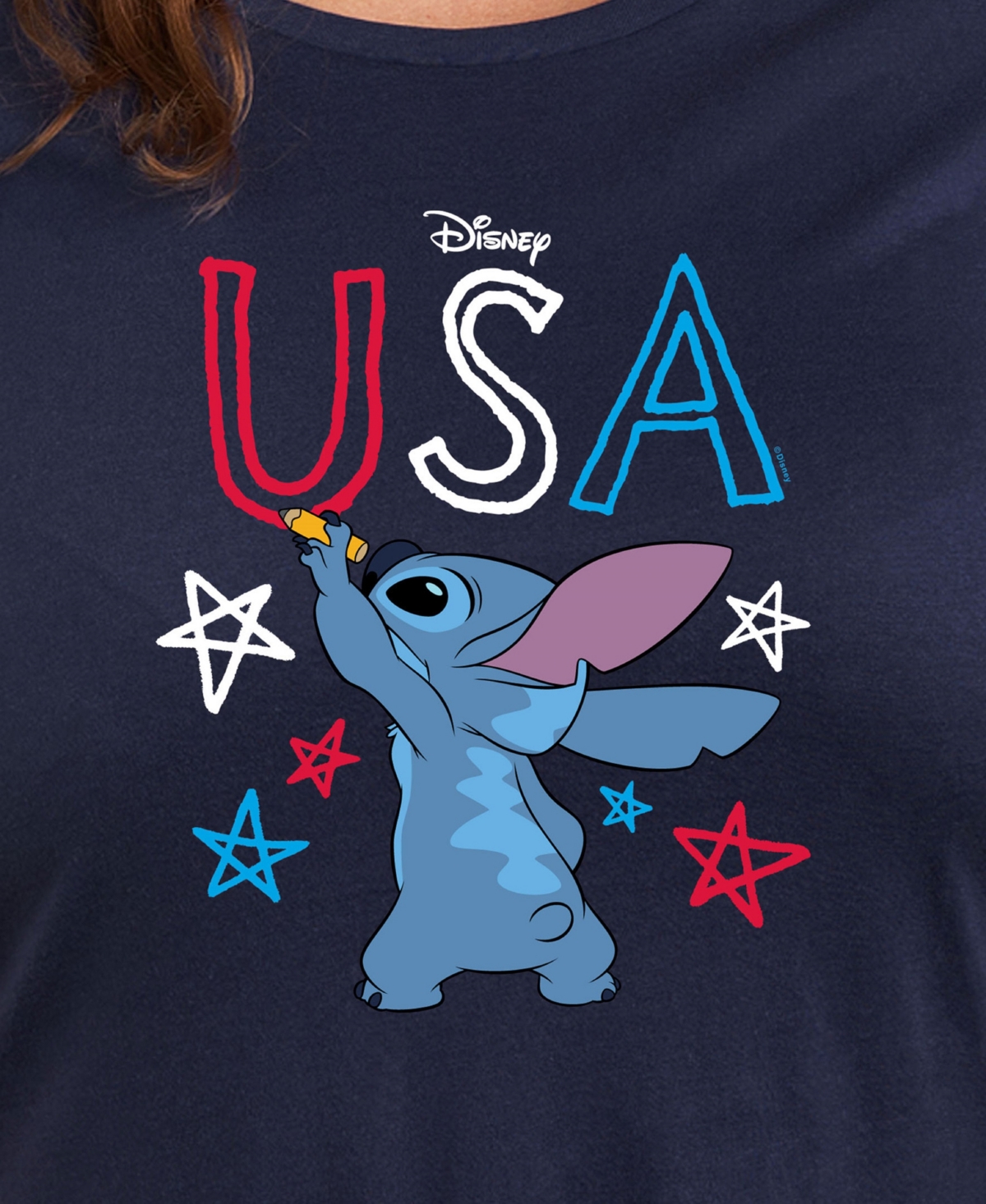 Hybrid Apparel Trendy Plus Size Lilo And Stitch Holidays Graphic Crew Neck T-shirt In Blue