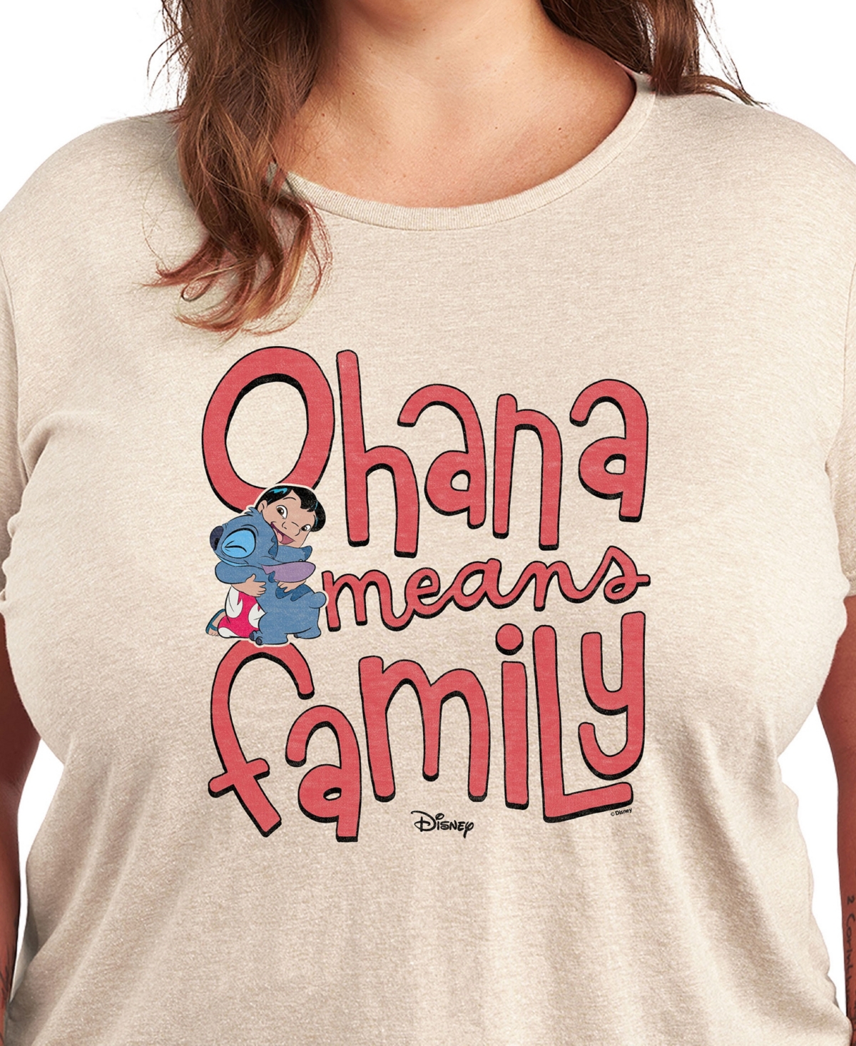 Hybrid Apparel Trendy Plus Size Lilo And Stitch Core Graphic Crew Neck T-shirt In Beige,khaki