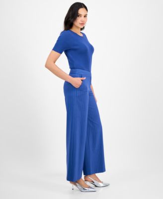 Tahari ASL Women's Pinstripe Mid-Rise Wide-Leg Pants - Macy's