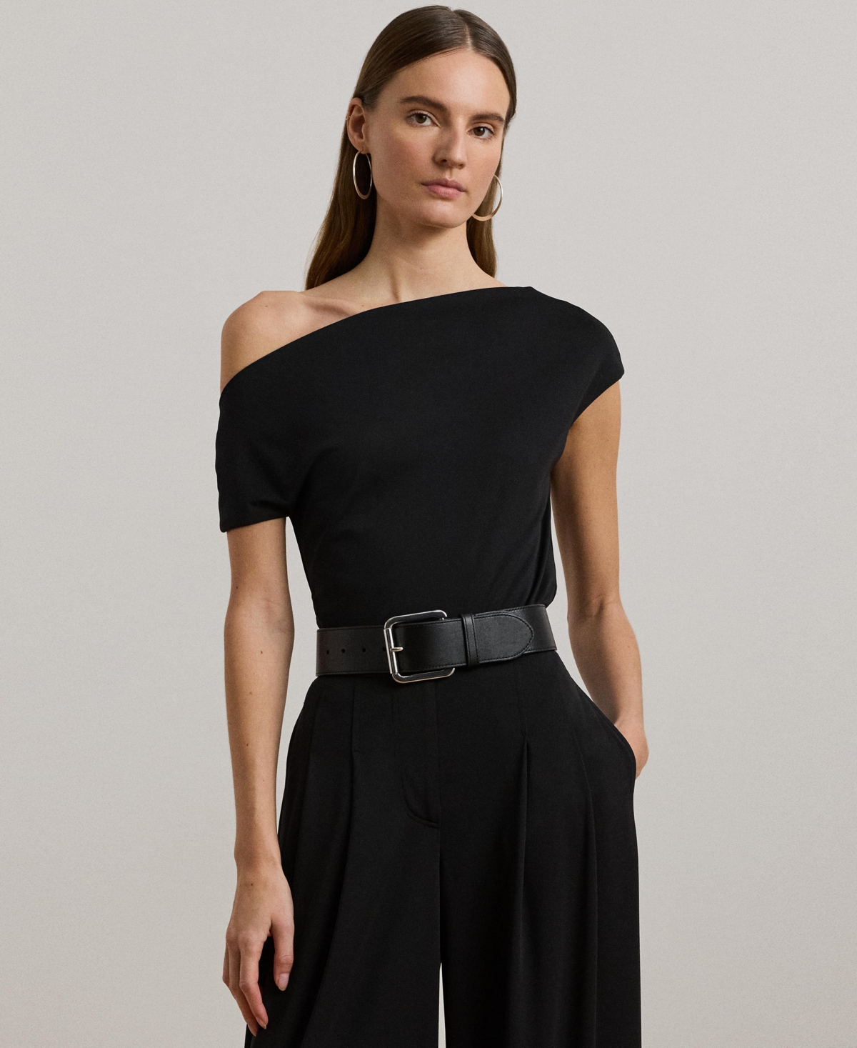 Shop Ralph Lauren Women's Jersey Asymmetrical Off-the-shoulder Top In Black