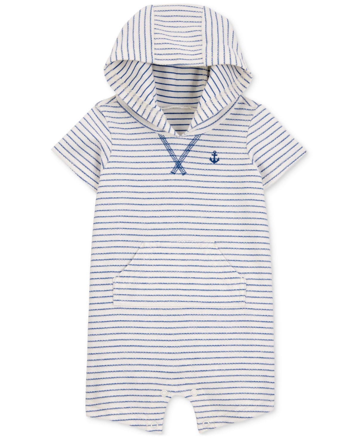 Carter's Baby Boys Striped Hooded Cotton Romper In White,blue