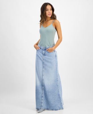 GUESS - Women's Thaiss Denim Maxi Black-Slit Skirt