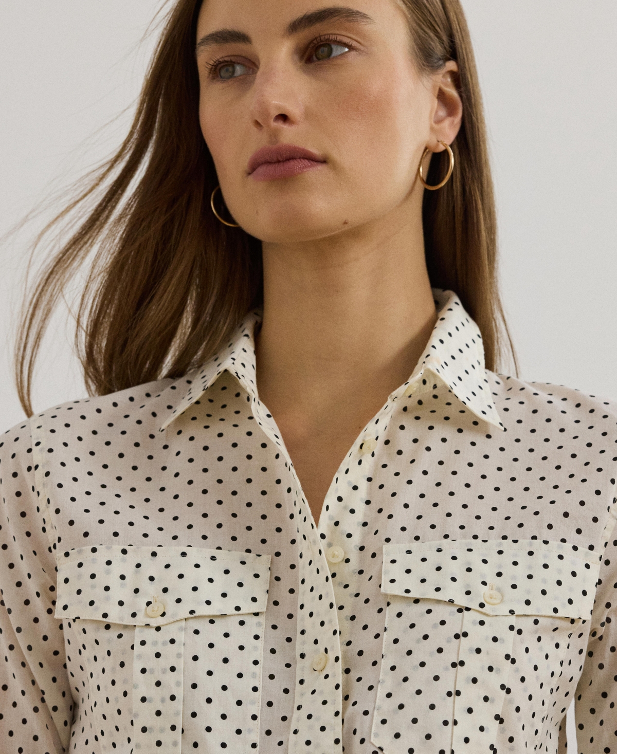RALPH LAUREN WOMEN'S CLASSIC-FIT POLKA-DOT COTTON VOILE SHIRT 