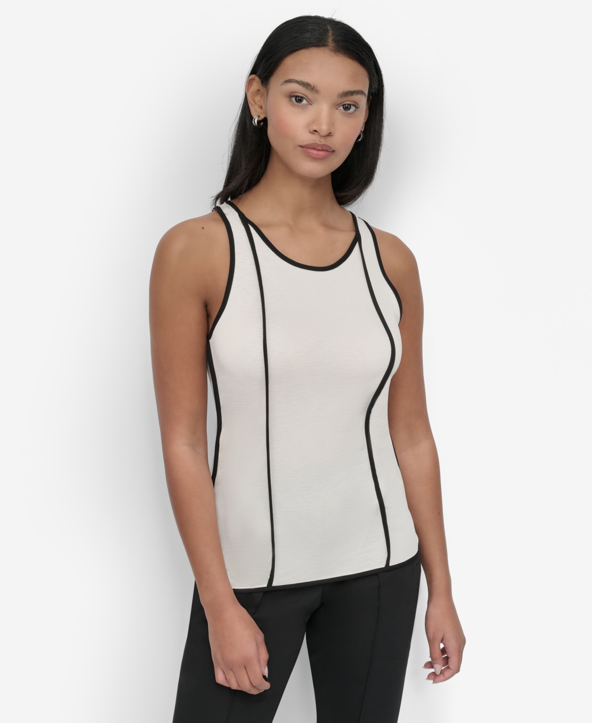Petite Contrast Trim Tank Top - Ivory/black Combo