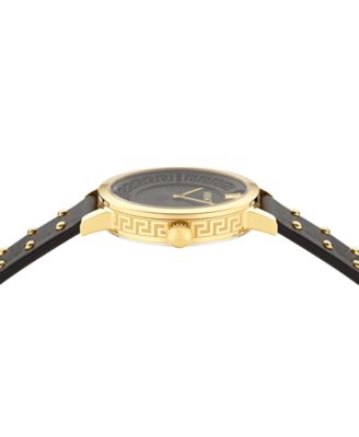 Women's Swiss Greca Fortuna Black Leather Strap Watch 35mm