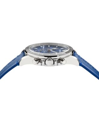 Men's Swiss Chronograph Greca Blue Leather Strap Watch 43mm