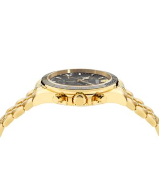Men's Swiss Chronograph Greca Chrono Wave Gold Ion Plated Bracelet Watch 43mm